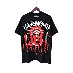 T-shirt Homme Streetwear Américain Style Urbain Harmoes Rétro Imprimé Lettres et Strass pour l'Été - Product Image 1