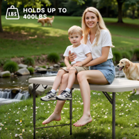 Klapptisch mit Verstellbarer Höhe 3-Stufiger Faltbarer Tisch mit HDPE-Oberfläche Stahlbeine Tragbarer 4-Fuß-Klapptisch für Picknick