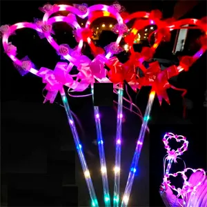 Magic Party Led Light Up Sticks Heart Lollipop Fairy Wands With Roses Flashing Plastic Glow Sticks Concert Luminous Toys Gift