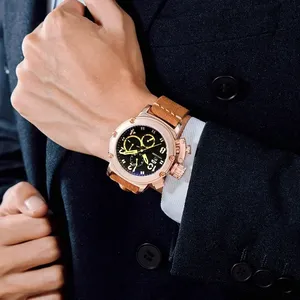 Reloj Automático para Hombre, Mecánico, Correa de Cuero Marrón Genuino, Multifunción, Fecha, Mes, Oro Rosa, Bronce, Reloj Hombre Baratos - Product Image 3