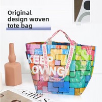 Sac fourre-tout tissé, sac de courses pour supermarché, motif dessin animé portable, grande capacité, imperméable, PE 54*20*35