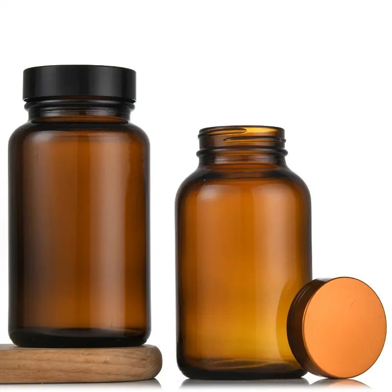Botol kaca Amber mulut lebar 200 ml, botol pil Medecine untuk perawatan kesehatan farmasi