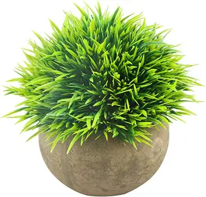 मिनी कृत्रिम पौधों, प्लास्टिक नकली हरी घास अशुद्ध हरियाली Topiary झाड़ियाँ घर कार्यालय के लिए ग्रे बर्तन के साथ घर सजावट