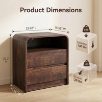 Table de chevet en bois à panneaux larges avec station de charge, 2 grands tiroirs de rangement, décoration intérieure, table d'appoint en bois, table de canapé en bois