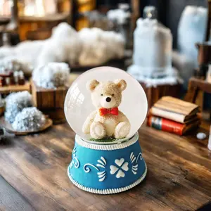 80mm Resin Snowball Music Box Polar Bear Snow Globe for Best Friend for Home Decoration and Gifts Anime Theme Wholesale