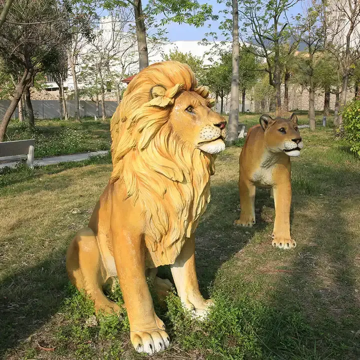 Op Maat Gemaakte Levensgrote Dieren Outdoor Park Decoratie Grote Leeuw Sculptuur Hars Ambacht Dier Levensgrote Leeuw Voor Verkoop