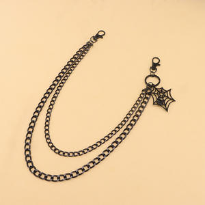 Cadena de cintura de metal de doble capa con colgante de telaraña, aleación de zinc negra, accesorio de moda hip hop para hombre, uso diario. - Product Image 2
