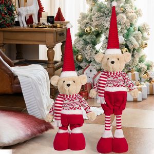 Oso de Peluche Telescópico Festivo de Navidad para Pareja - Oso Retráctil de Pie con Atuendos Navideños de Cuadros Fair Isle, de Poliéster Nórdico, Hecho en China - Product Image 4