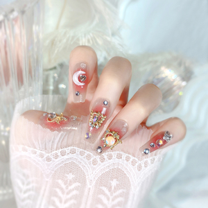 Nuevas <span class=keywords><strong>Uñas</strong></span> Postizas de Plástico para Mujer al por Mayor, Marca Personalizada, Rosadas, 3D, con Corazón, Luna, Mariposa <span class=keywords><strong>y</strong></span> Diamantes de Imitación, Cobertura Completa, 24 Piezas - Product Image 1