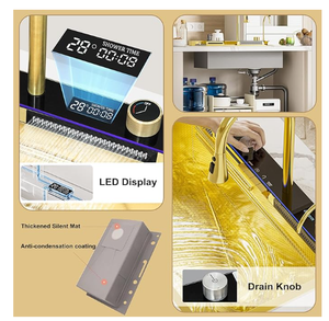 Fregadero de cocina inteligente dorado TOP1, <span class=keywords><strong>lavabo</strong></span> de agua de lluvia de ballena de acero inoxidable grueso grande, diseño moderno para cocinas caseras - Product Image 6