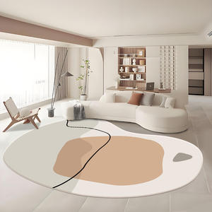 Tapis moderne de forme irrégulière, motif géométrique crème, antidérapant, pour salon et chambre, design original, couverture complète - Product Image 5
