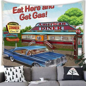 Tapiz Vintage Estilo Diner Americano con Estampado Retro de Autos y Camareras, Decoración de Pared con Textura de Piel de Durazno, Ideal para Sala de Estar y Bares - Product Image 3