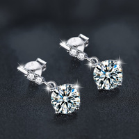 S925 argent Sterling plaqué or quatre griffes 1ct Moissanite boucles d'oreilles pour bijoux de fête de mariage avec certificat