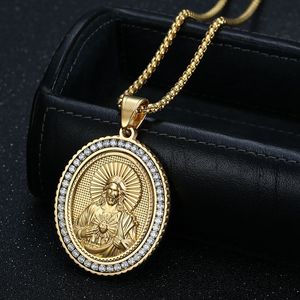 Yunnique – collier avec pendentif Jésus en acier inoxydable plaqué or, avec serti pavé de zircon, pour hommes et femmes, bijoux cadeau - Product Image 2
