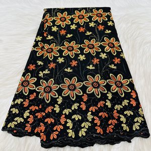 <span class=keywords><strong>Tissu</strong></span> en <span class=keywords><strong>coton</strong></span> <span class=keywords><strong>africain</strong></span> de haute qualité brodé de fleurs jaunes, 100 % <span class=keywords><strong>coton</strong></span>, pour vêtements et matériaux de bricolage faits à la main - Product Image 3