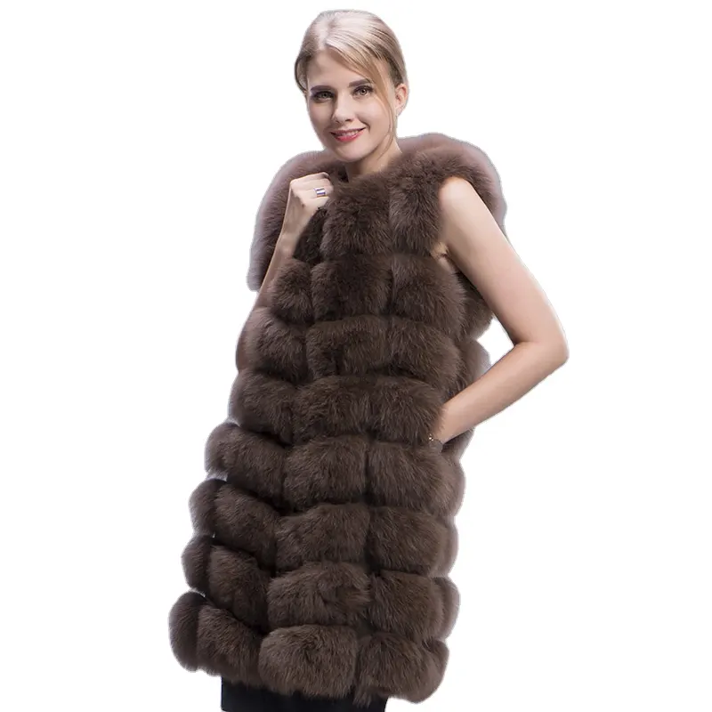 Fox Fur Vest Sleeveless Outwear Winter Thick Vest 90cm long Fox Fur Jacket Fashion Fur Coat