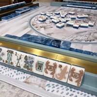 Table de Mahjong de Luxe Style Côtier Américain, Vente Directe Usine, Tuiles Acryliques Bleues et Blanches Gravées sur Mesure, 4 Joueurs, Commande en Gros