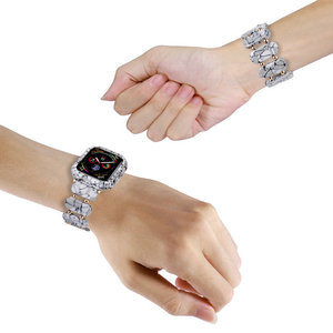Apple Watch Beaded <b>Elastic</b> Band 20mm 22mm Oval Snap Fastener Unisex Fitness Tracker Strap With Case - Product Image 3
