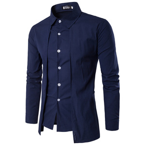 <span class=keywords><strong>Camisa</strong></span> de manga larga con <span class=keywords><strong>cuello</strong></span> de solapa falso para hombre, <span class=keywords><strong>camisa</strong></span> informal de Color sólido con botones, estilo de corte, novedad de 2022 - Product Image 3