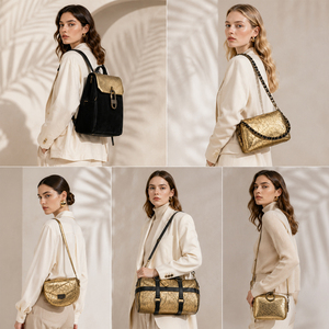 Custom Metallic Crack Texture PU Leather Travel <b>Bag</b> Collection Women Handbag Backpack Shoulder <b>Bag</b> Crossbody <b>Bag</b> Duffle <b>Bag</b> Set - Product Image 2