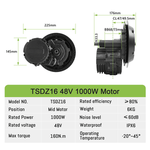 Kit de vélo électrique <span class=keywords><strong>Tongsheng</strong></span> <span class=keywords><strong>TSDZ</strong></span> 16 1000W 48V sans balais avec capteur de couple intégré, écran LCD, affichage de la vitesse et de la puissance 160NM - Product Image 3