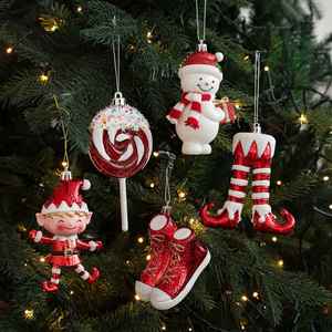 Décorations de Noël en gros pour fenêtres : ornements suspendus rouges, blancs, roses, avec poudre adhésive et motifs de dessins animés colorés - Product Image 4