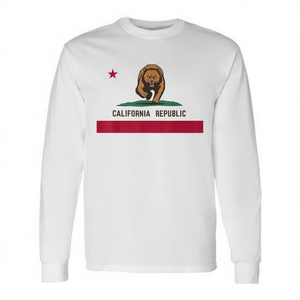 T-shirt à manches longues avec drapeau de la république de Californie, blanc, unisexe, col rond, promotionnel - Product Image 3