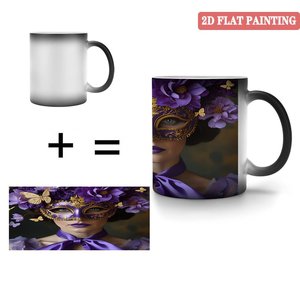 Frosted Black <b>Ceramic</b> <b>Mug</b> 11oz Heat Changing Magic Cup With Purple Mask Art Design - Product Image 4