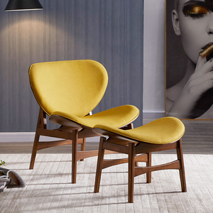Poltrona Singola in Legno con Schienale in Stile Nordico, Moderna Sedia Lounge con Poggiapiedi per <span class=keywords><strong>Soggiorno</strong></span> - Product Image 2