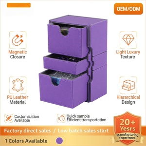 Caja de Exhibición Multifuncional de Tres Niveles con Cajones de Cuero PU para Tarjetas Coleccionables de Béisbol y Juegos - Product Image 2
