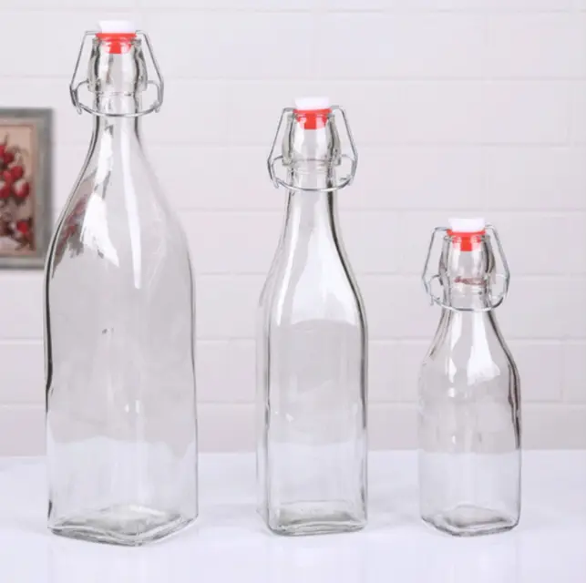 Botella de vidrio sellada con hebilla oscilante, 150ml, 200ml, 300ml, 500ml, 1L, 1000ml
