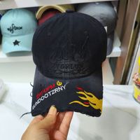 Casquette de baseball Mygrlun brodée flamme, effet vieilli, unisexe, bordeaux, style vintage, snapback, streetwear, hip-hop, ajustable, nouvelle collection
