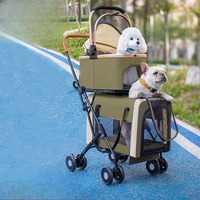 Poussette pliable personnalisée pour animaux de compagnie 3-en-1, double couche, pour chiens et chats, avec panier amovible, chariot de voyage extérieur – Vente en gros
