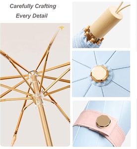 High Quality <b>Windproof</b> Colorful UV Protective Waterproof Manual Open Wooden Handle Three Folding Sun Rain <b>Umbrella</b> Logo - Product Image 3