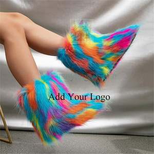 2025 Factory Wholesale Winter Fluffy Faux Fur Raccoon Women's Flat Heel Middle Sleeve <strong>Fury</strong> Boots Snow Boots with Fur - Product Image 6