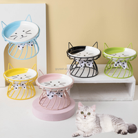 Bol d'alimentation pour chat en céramique multicolores, surélevé et amovible, facile à nettoyer, avec support en fer robuste