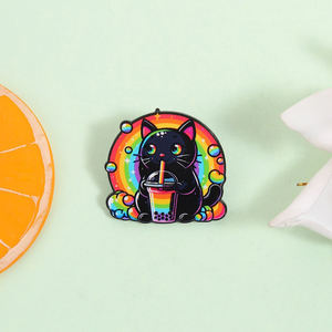 Pins de esmalte de gato negro arcoíris, broche de gato psicodélico Kawaii, insignia de solapa de té con leche <span class=keywords><strong>Bobo</strong></span> Pearl, joyería al por mayor - Product Image 2