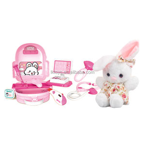 ラッキートイズぬいぐるみウサギのおもちゃのお手入れセットバックパックおもちゃ医師ポータブルスペースバッグウォーターポンプふり遊びペットキャリア - Product Image 1