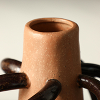 Vase à fleurs artisanal éco-responsable Wabi-Sabi, style bohème, à large ouverture, en céramique torsadée, avec poignées décoratives, pour la maison et les mariages