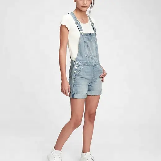 Bán Buôn Trẻ Em Tùy Chỉnh Jeans Quần Cho Cô Gái Rửa Nhẹ Kid Girl Jumpsuit Trong 100% Cotton Mềm Kids Jeans Tổng Thể Ngắn Denim Ngắn