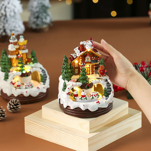 Dropshipping Shopify Resin Gingerbread <b>Train</b> Rotating Music Box Christmas <b>Table</b> Decor Gift Ornament - Product Image 6