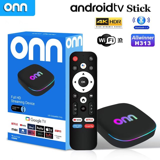 ONN Allwinner H313 Quad Core Android 14.0 TV Stick 2GB RAM 16GB ROM Supports 4K  BT 5.0