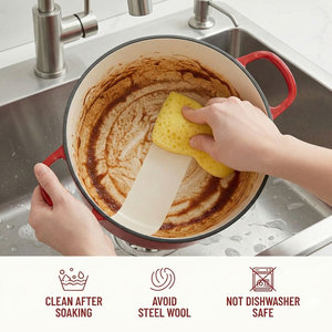 E-TOP Light Red Cast Iron <strong>Casserole</strong> Braiser 4.4 Quart Enameled Cast Iron Dutch Oven <strong>Pan</strong> <strong>with</strong> <strong>Lid</strong> Heavy Duty and Dual Handles - Product Image 6