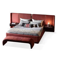 Cadre de lit modulaire moderne en bois de pin chinois, en velours, grand lit king size, ensemble de chambre principale avec lit double et grande tête de lit