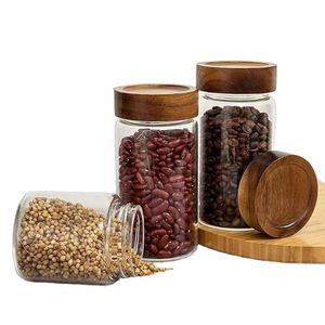 Frascos de Vidrio Pequeños de 6 oz con Tapas Herméticas, Recipientes para Café con Tapa de Madera, Recipientes de Vidrio para Alimentos, para Frijoles, Arroz y Azúcar - Product Image 5