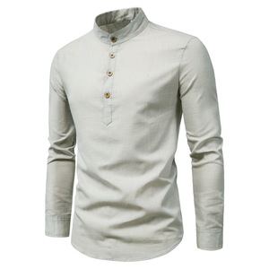 All'ingrosso camicie di cotone di <span class=keywords><strong>lino</strong></span> di alta qualità a manica lunga <span class=keywords><strong>Beige</strong></span> camicie Casual per gli uomini - Product Image 1