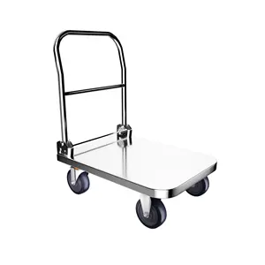 250kg 70*50cm High Quality Stainless Steel Family Small Size Platform Hand Truck Carts And Carry Trolley With 4in Rubber Wheel
