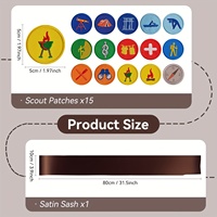Lot de 16 écussons brodés thermocollants Scout avec sash marron, appliques thermocollantes pour sacs, sacs à dos et chapeaux DIY