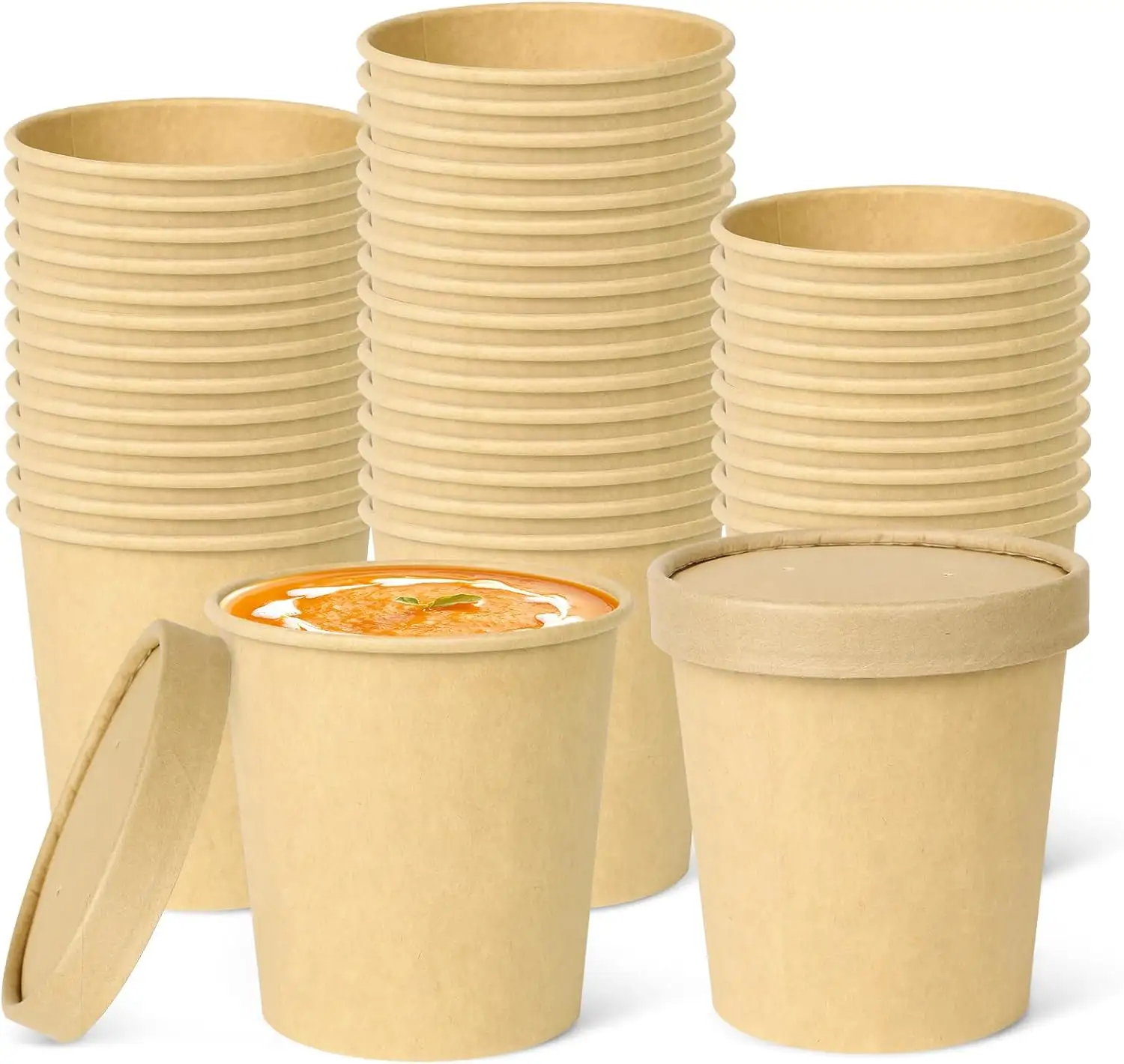 リサイクル可能な蓋付き卸売ヌードルショップ用のカスタマイズされたロゴ印刷クラフト紙スープカップ
