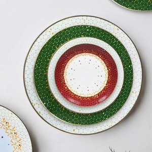 2025 New Product Ceramic Christmas Decoration Plate Gold Rimmed Christmas <b>Dinnerware</b> <b>Sets</b> Porcelain - Product Image 6